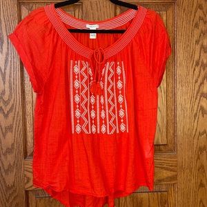 FOREVER 21 shirt L Red with White Ukrainian embroidery Excellent peasant boho